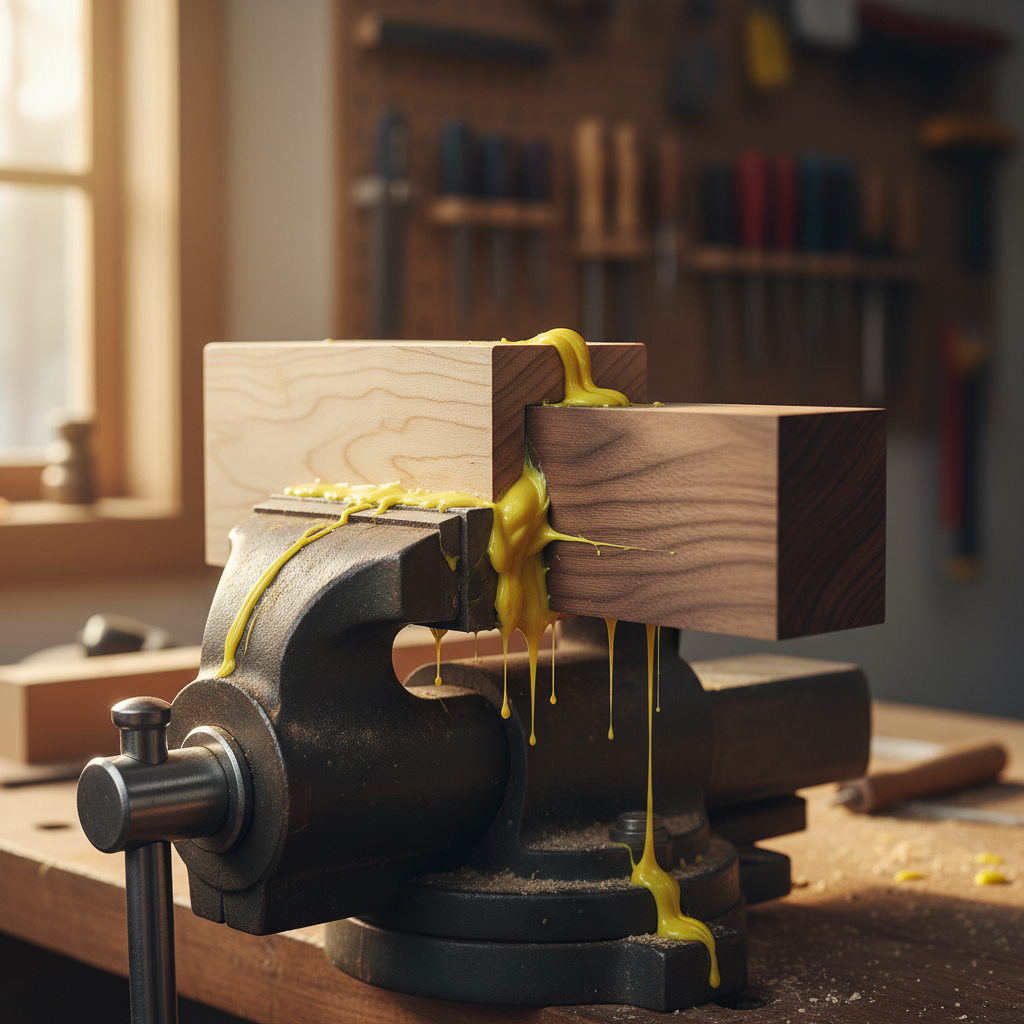 A woodworker expertly applying clamps to a mortise and tenon joint on a piece of hardwood furniture, demonstrating the correct clamping sequence.
