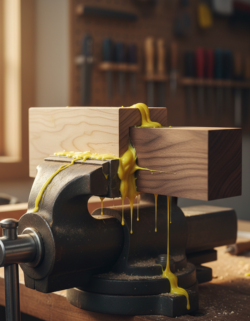 A woodworker expertly applying clamps to a mortise and tenon joint on a piece of hardwood furniture, demonstrating the correct clamping sequence.