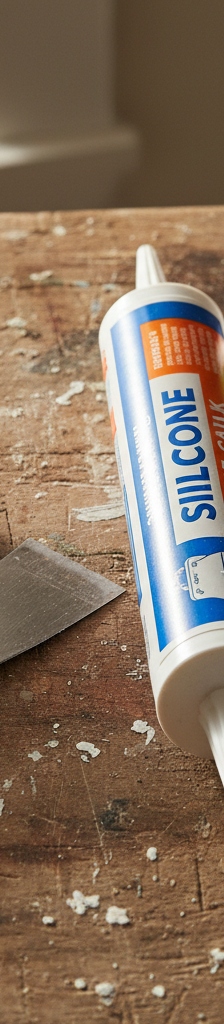 A side-by-side comparison showing a tube of silicone caulk next to a tube of latex caulk, with a window in the background.