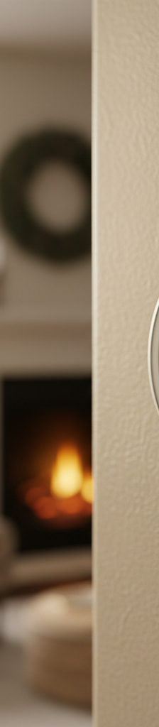 A close-up of a digital thermostat on a wall, with the screen illuminated and clearly displaying the words EM HEAT in red.