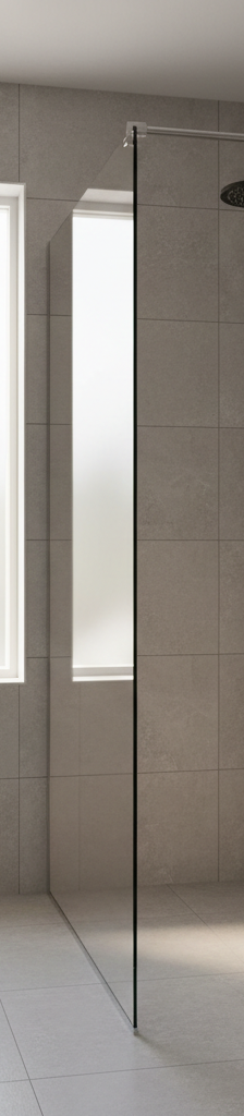 A modern, brightly lit bathroom featuring a newly installed walk-in shower with frameless glass doors, marble-style tile, and a rainfall shower head where a bathtub used to be.