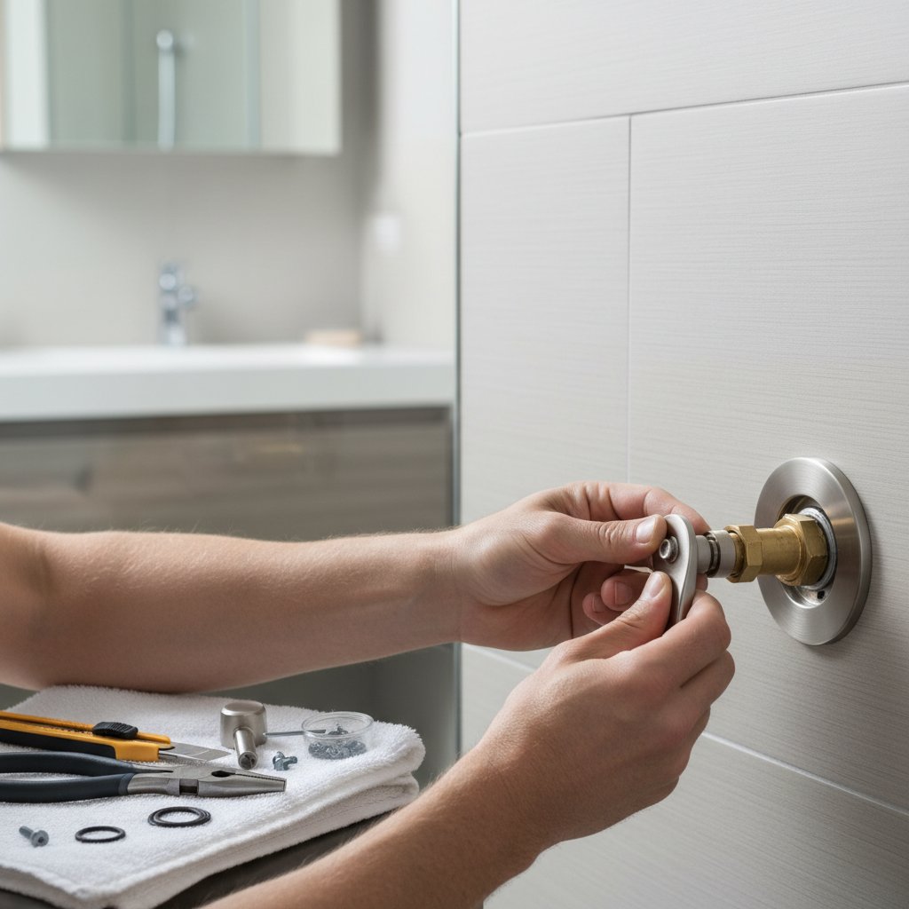 Homeowner troubleshooting cold shower, removing shower handle to access cartridge