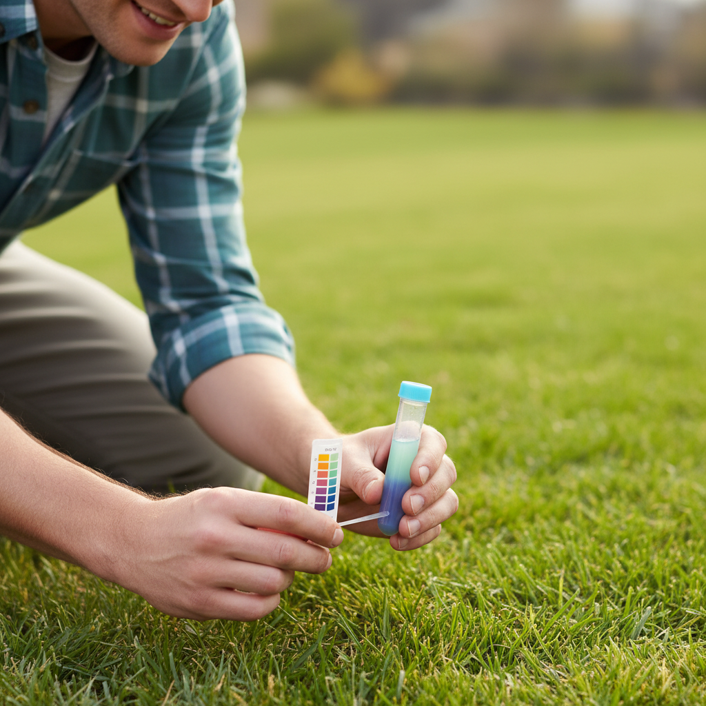 Homeowner testing lawn soil pH with a simple kit for a healthier lawn