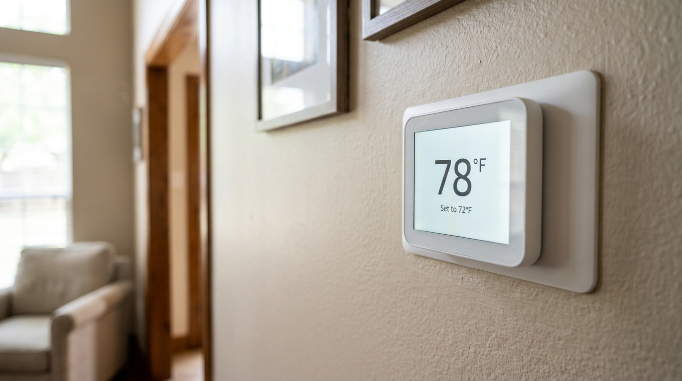 A smart thermostat on a wall that keeps changing the temperature on its own