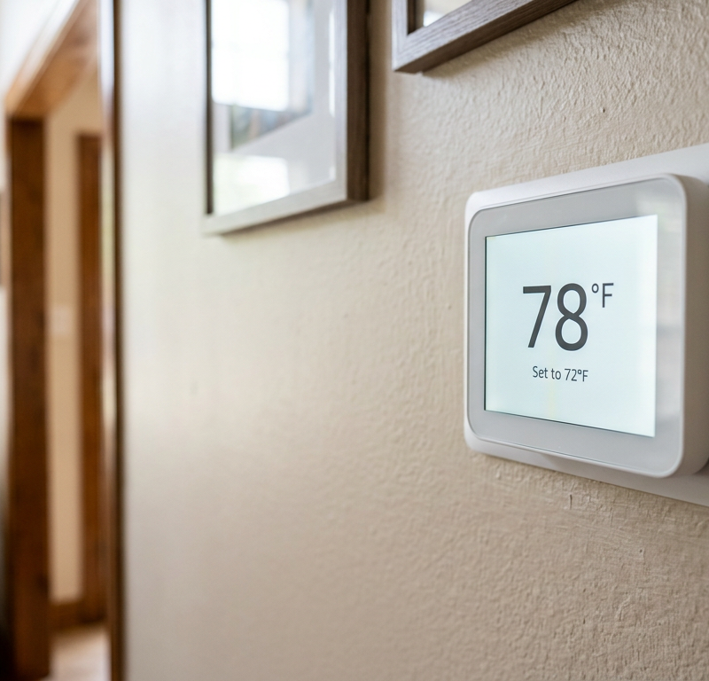 A smart thermostat on a wall that keeps changing the temperature on its own