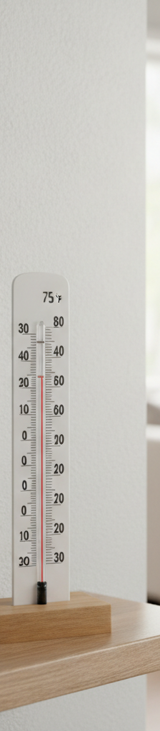 Digital thermostat set to 72°F with a separate thermometer showing 75°F, indicating a problem.