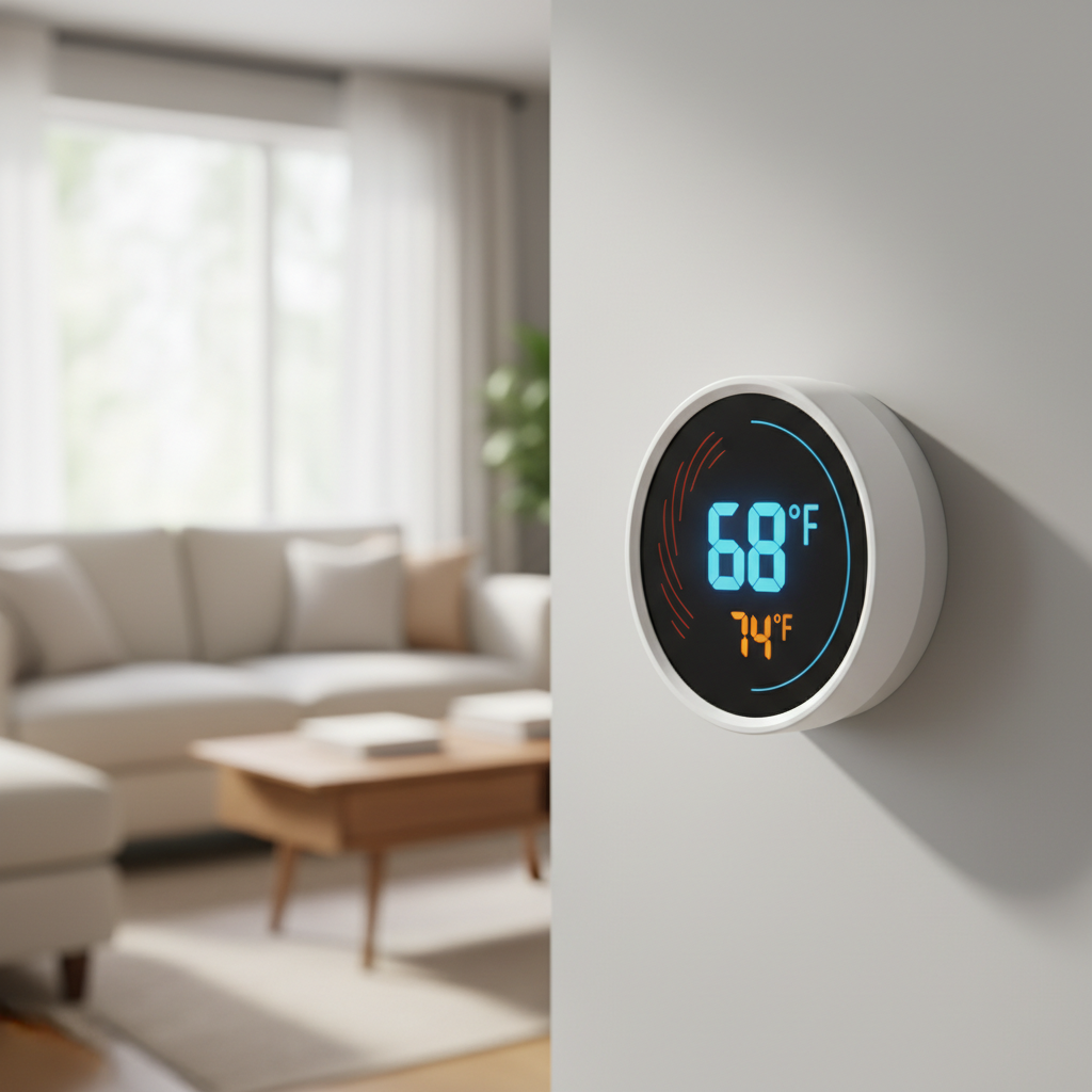 A smart thermostat screen showing 78 degrees Fahrenheit when set to 72, indicating the system is not reaching the set temperature.