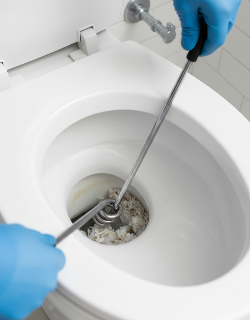 Homeowner inspecting the inside of a toilet bowl to find the cause of frequent clogging
