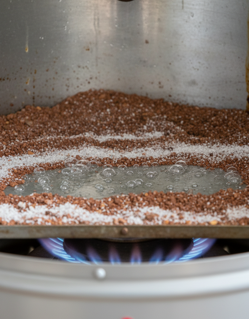 Illustration of sediment buildup at the bottom of a hot water heater tank causing popping noises.