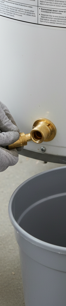 Homeowner attaching a garden hose to a water heater drain valve to flush sediment
