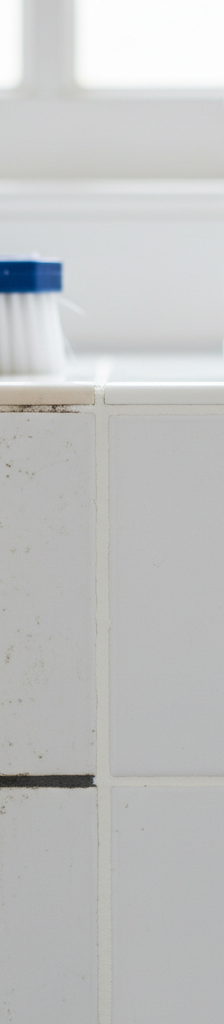 Close-up of dirty bathroom grout next to clean, sealed grout