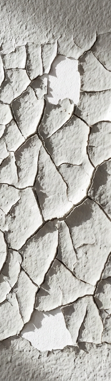 Close-up of a wall with cracked and alligatored gray paint, showing the paint failure.