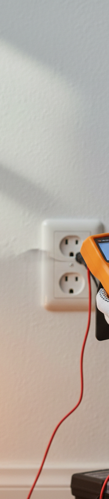Homeowner using a multimeter to check voltage in an outlet, troubleshooting a frequently burning out LED bulb.